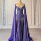 Blaues, modisches, elegantes, langes Satinkleid mit Rüschen und Strass-Trägern, Ballkleid, Abendkleid, Partykleid, NV5119