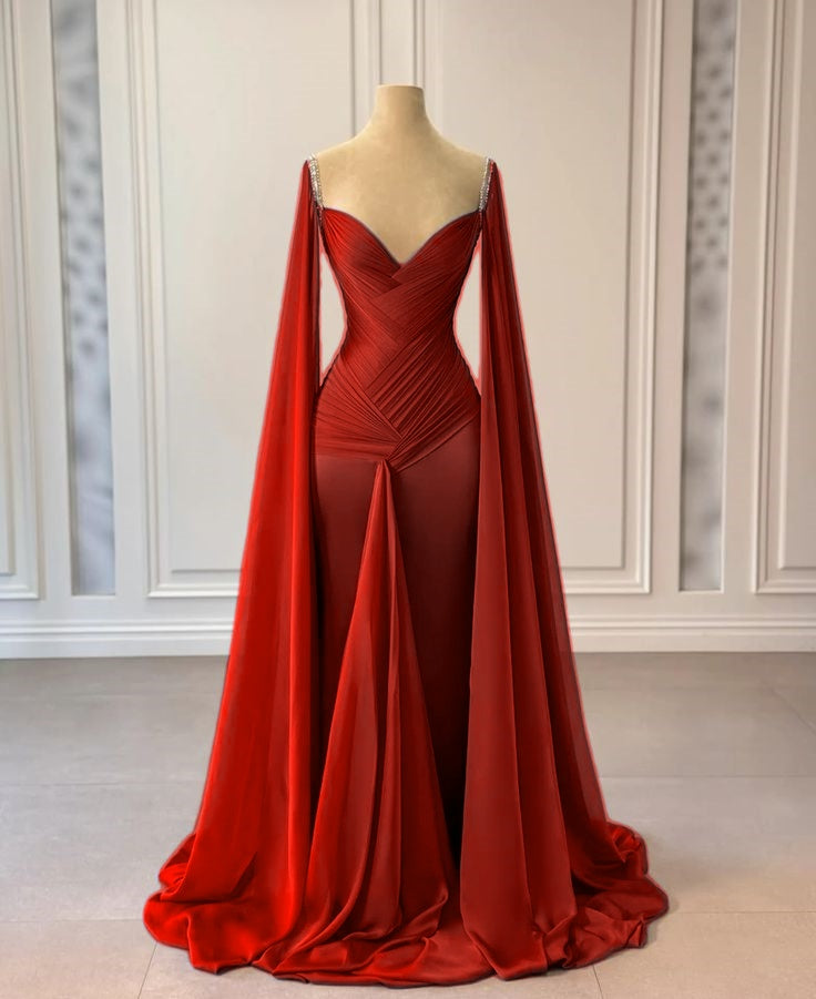 Blaues, modisches, elegantes, langes Satinkleid mit Rüschen und Strass-Trägern, Ballkleid, Abendkleid, Partykleid, NV5119