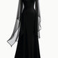 NiceVestidos – Schwarzes, langärmeliges Chiffonkleid mit herzförmigem Ausschnitt NV6013