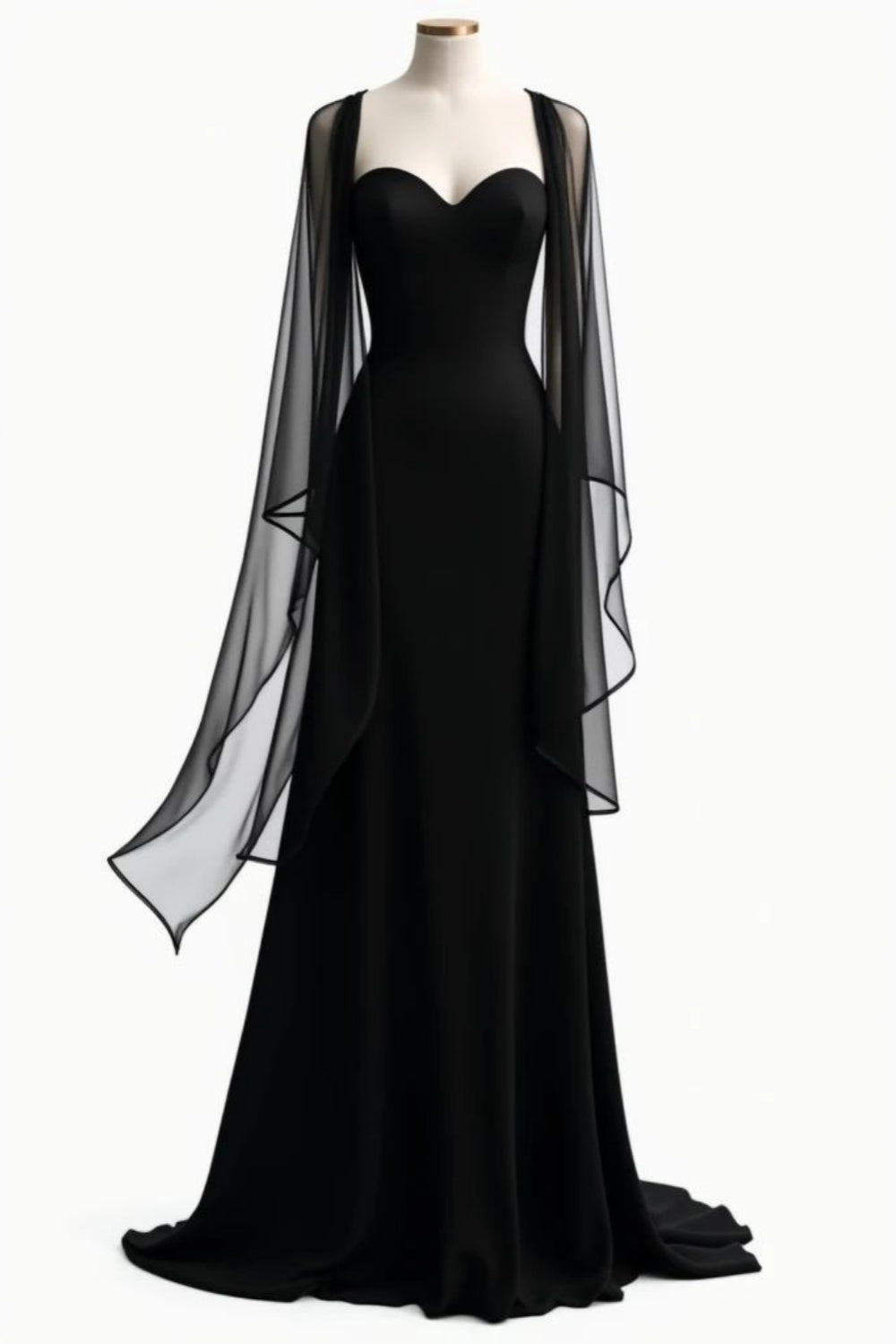 NiceVestidos – Schwarzes, langärmeliges Chiffonkleid mit herzförmigem Ausschnitt NV6013