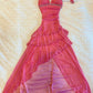 NiceVestidos--Pink suspender long ruffled prom dress fairy dress NV5701