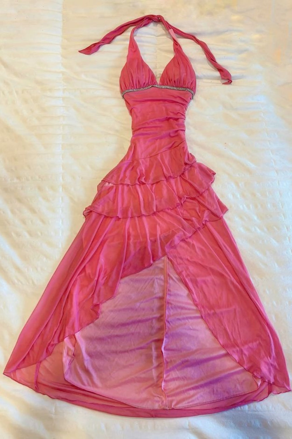 NiceVestidos--Pink suspender long ruffled prom dress fairy dress NV5701