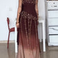 NiceVestidos - Robe de bal longue en mousseline de soie, élégante et tendance, dégradé noir/marron, style rétro, avec perles florales exquises, NV5853