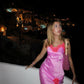 Pink Fashion Lace Neckline Long Satin Sexy Slit Elegant Ball Gown Evening Dress Party Dress nv3298