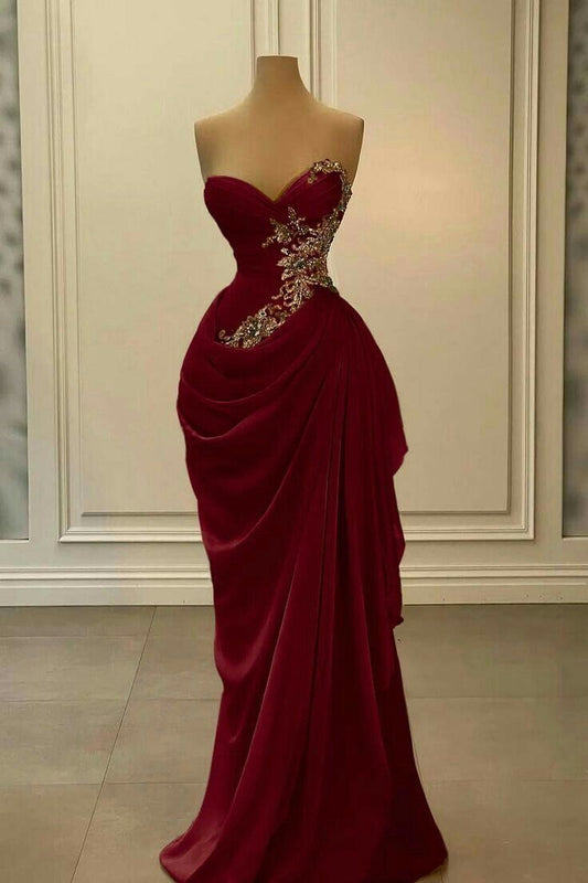 Burgundy velvet long dress with delicate beading NV6687