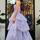 Light Purple Sparkling Tulle Sequin A-Line Long Tiered Ball Gown Evening Dress fall bridal shower outfit for guest nv2651