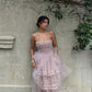 Robe de soirée courte en tulle à bretelles spaghetti rose nv3012