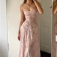 Robe de soirée élégante à bretelles spaghetti et sirène sans manches en dentelle rose nv1790