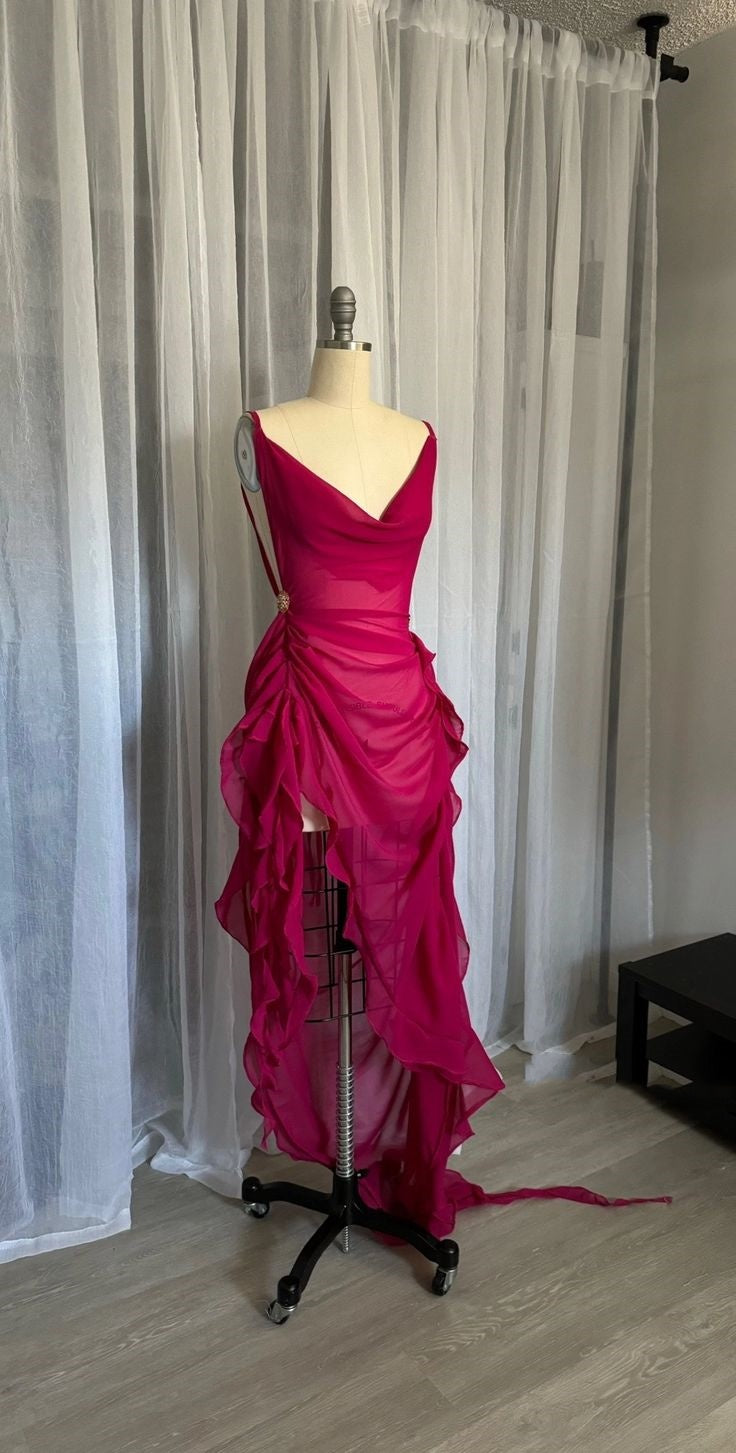 Robe longue élégante en mousseline de soie rose à la mode, robe d'anniversaire, robe de bal, robe de soirée, robe de retour à la maison, nv4528