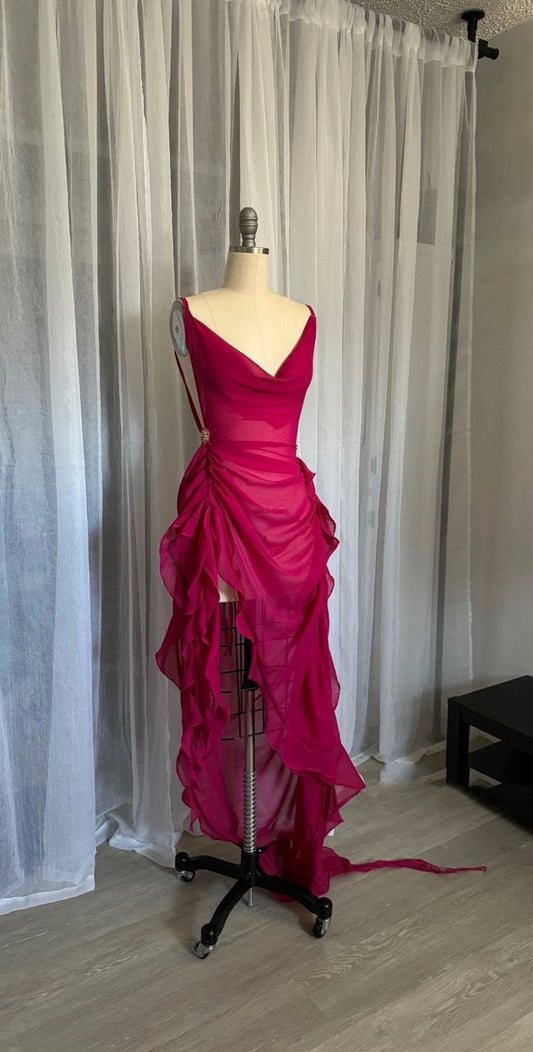 Rosa Mode Elegante Lange Chiffon Geburtstag Kleid Ballkleid Party Kleid Homecoming Kleid nv4528