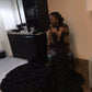 Black sexy elegant mermaid see-through long tail long sleeve ruffled ball gown evening dress nv3227