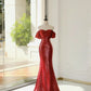 Red short sleeve elegant shiny sequin long ball gown evening dress party dress nv2953