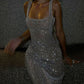 Robe de soirée longue à paillettes argentées brillantes nv5246