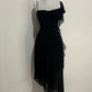 Schwarzes elegantes One-Shoulder-Mode-langes Chiffon-Rüschen-Ballkleid-Abendkleid-Partykleid NV3429