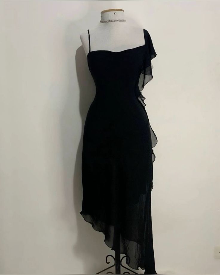 Schwarzes elegantes One-Shoulder-Mode-langes Chiffon-Rüschen-Ballkleid-Abendkleid-Partykleid NV3429