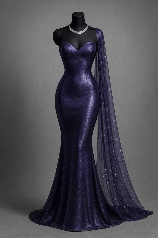 Purple sweetheart neckline shiny satin floor-length mermaid tight long prom dress evening dress nv5123