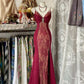 Burgundy Retro V-neck Lace Long Ball Gown Mermaid Evening Dress Party Dress nv2354