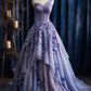 Purple Gorgeous Exquisite Floral Applique Long Tulle Ball Gown Evening Dress nv3385