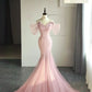 Pink Spaghetti Strap Short Sleeve Elegant Tulle Long Mermaid Slim Ball Gown Evening Dress Party Dress nv3253