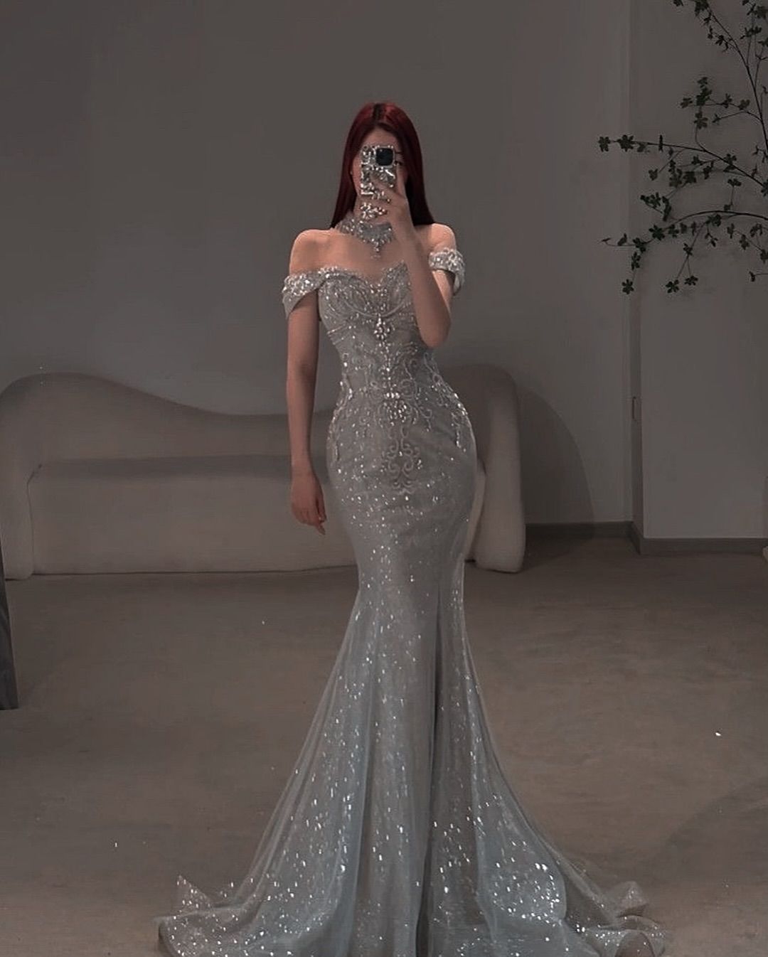 NiceVestidos – Silbernes, glamouröses, funkelndes, modisches Pailletten-Meerjungfrauen-Abendkleid in schmaler Passform, bodenlang, NV6116