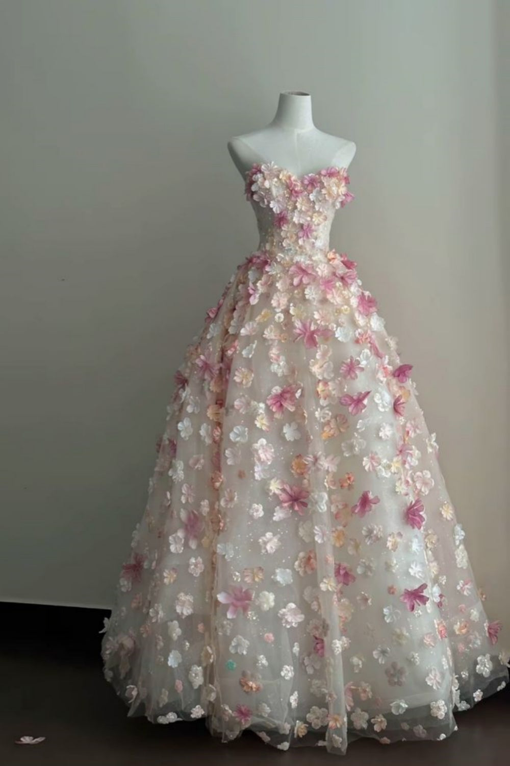 NiceVestidos - Robe de mariée longue en tulle rose à imprimé floral, élégante et douce, NV5872