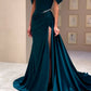 Dark green elegant fashion rhinestone chain strapless shoulder long slit evening dress prom dress nv2636