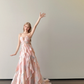 Strapless Watercolor Pink Prom Gown Beaded Waist Tiered Ruffle Shimmer Organza Evening Dress  NV7151