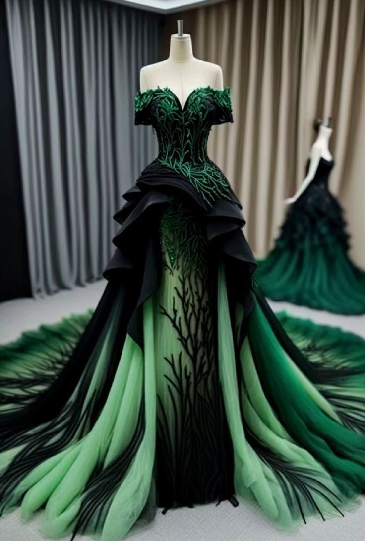 Green gorgeous exquisite lace applique long elegant floor-length ball gown evening dress nv3345