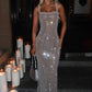 Robe de soirée longue à paillettes argentées brillantes nv5246