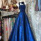 NiceVestidos – Ärmelloses, dunkelblaues, bodenlanges Abendkleid aus Satin in A-Linie, NV5772