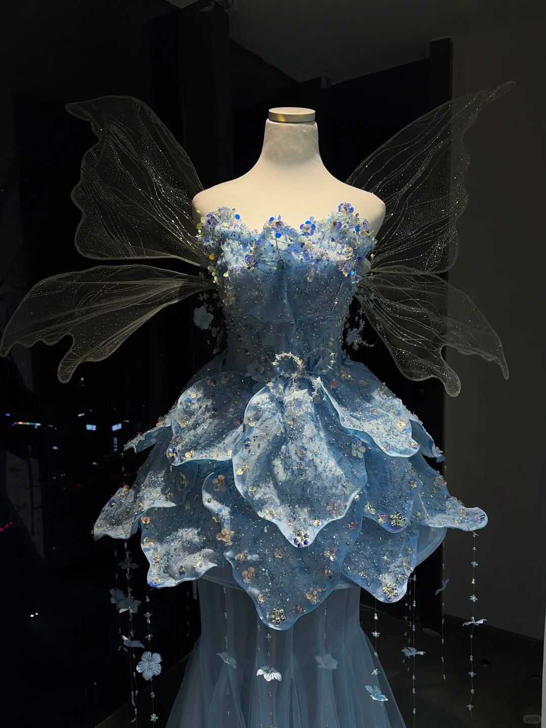 Sky Blue Strapless Mermaid Formal Gown 3D Floral Beaded Ruffle Tulle Evening Dress  NV6963