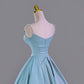 Blaues langes Satin-Ballkleid, Abendkleid, Partykleid, NV4861