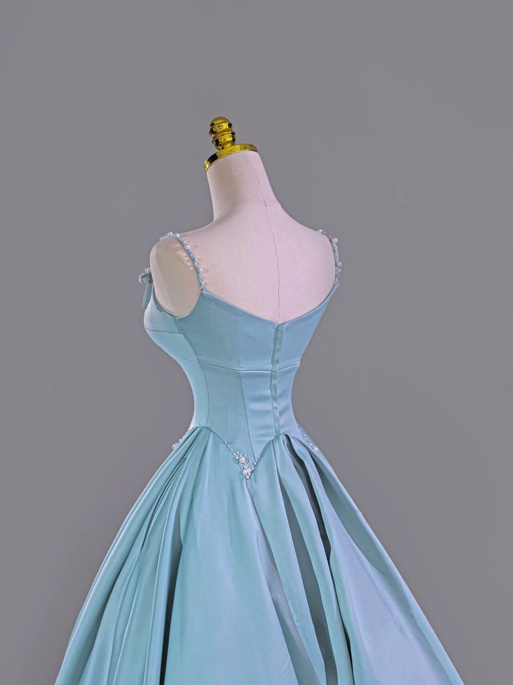 Blaues langes Satin-Ballkleid, Abendkleid, Partykleid, NV4861