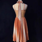 Spaghetti Strap Ombre Brown Midi Prom Dress Sheer V Neck Rhinestone Beading Pleated Skirt Flowing Ribbon Formal Gown  NV6899