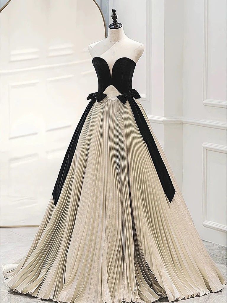 NiceVestidos – Schlichtes und stilvolles langes Kleid in Schwarz-Weiß, bodenlang, NV6071