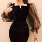 Black simple fashion puff sleeves long slit elegant sexy ball gown evening dress party dress nv51