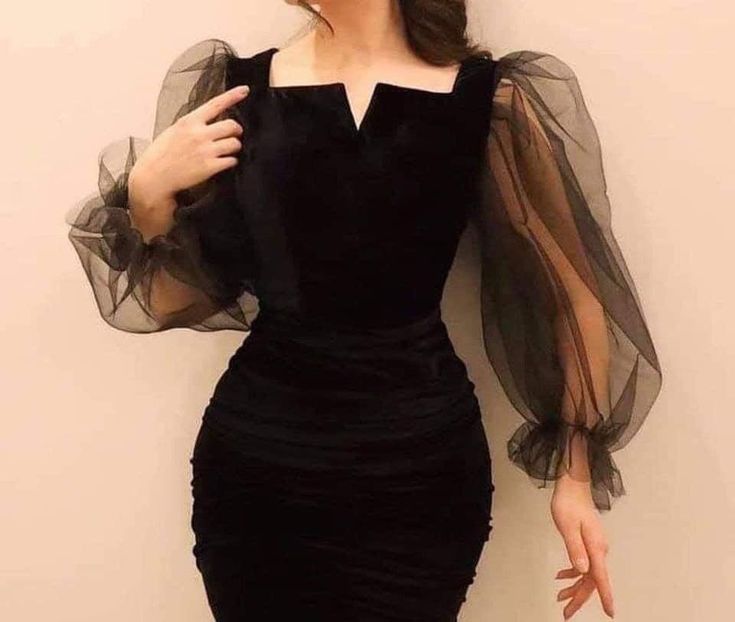 Black simple fashion puff sleeves long slit elegant sexy ball gown evening dress party dress nv51