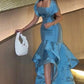Robe de soirée longue bleue à volants et épaules dénudées, style sirène, robe de bal, robe de soirée nv2035
