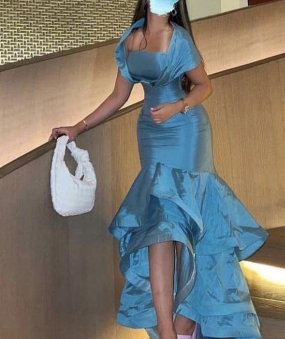 Robe de soirée longue bleue à volants et épaules dénudées, style sirène, robe de bal, robe de soirée nv2035