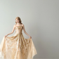 Champagne Strapless Ball Gown Gold Floral Tulle Prom Dress With Streamer  NV7113
