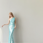 Light Lake Blue One Shoulder Prom Gown Full Sequin Ruched Mermaid Long Evening Dress  NV7155
