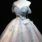 Blue White Ombre Off Shoulder Ball Gown 3D Bow Pearl Tulle Formal Evening Dress  NV6973