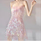 Wunderschönes, exquisites, kurzes Kleid mit Perlen in Rosa, NV5439