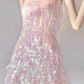 Wunderschönes, exquisites, kurzes Kleid mit Perlen in Rosa, NV5439