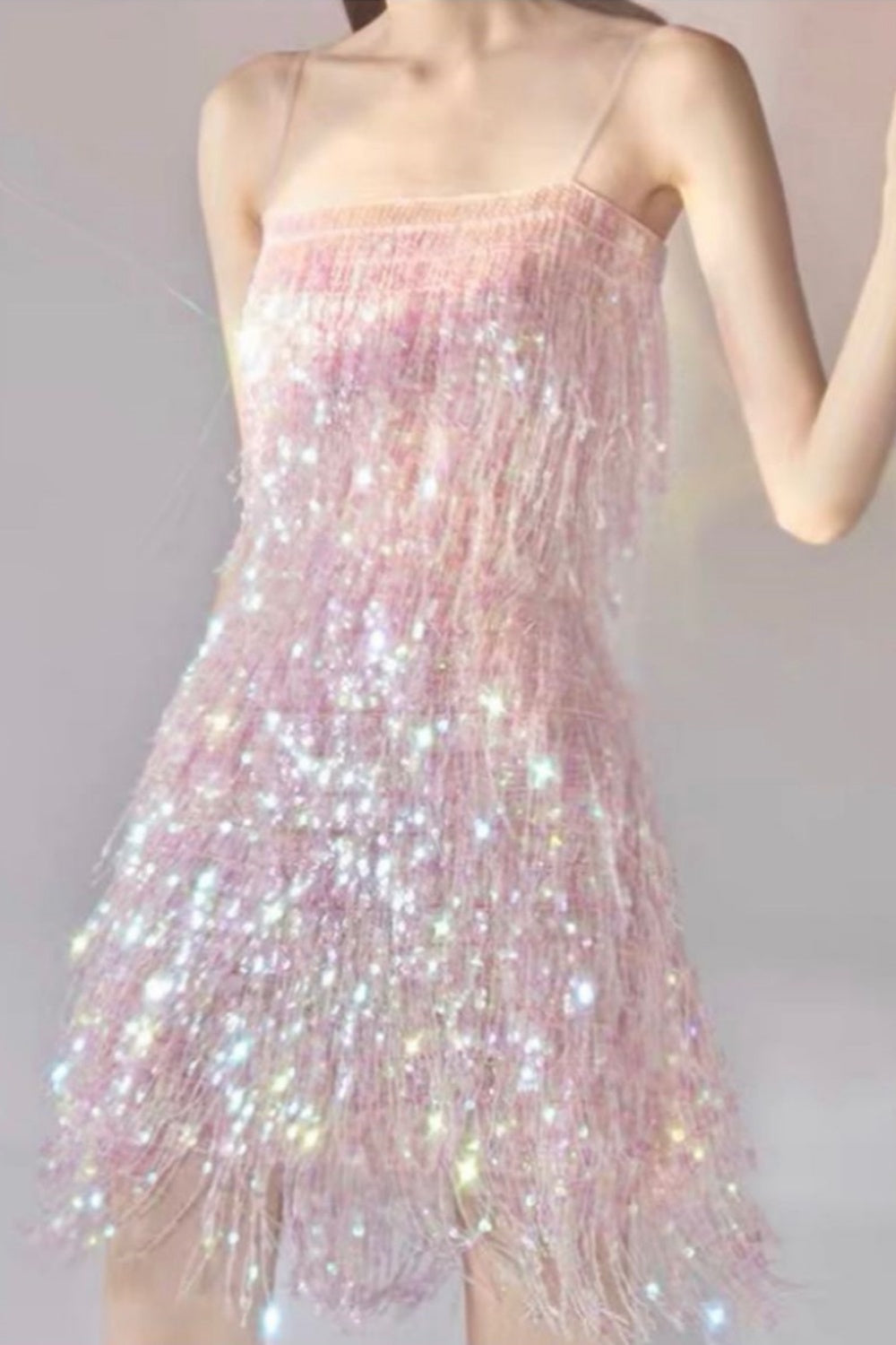 Wunderschönes, exquisites, kurzes Kleid mit Perlen in Rosa, NV5439