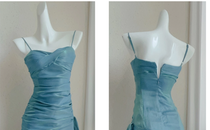 NiceVestidos – Ärmelloses, glänzendes, schmal geschnittenes, bodenlanges Abendkleid in Seeblau, NV5784