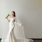 Off Shoulder Long Sleeve Lace Mermaid Wedding Dress Ivory Bridal Gown  NV7118