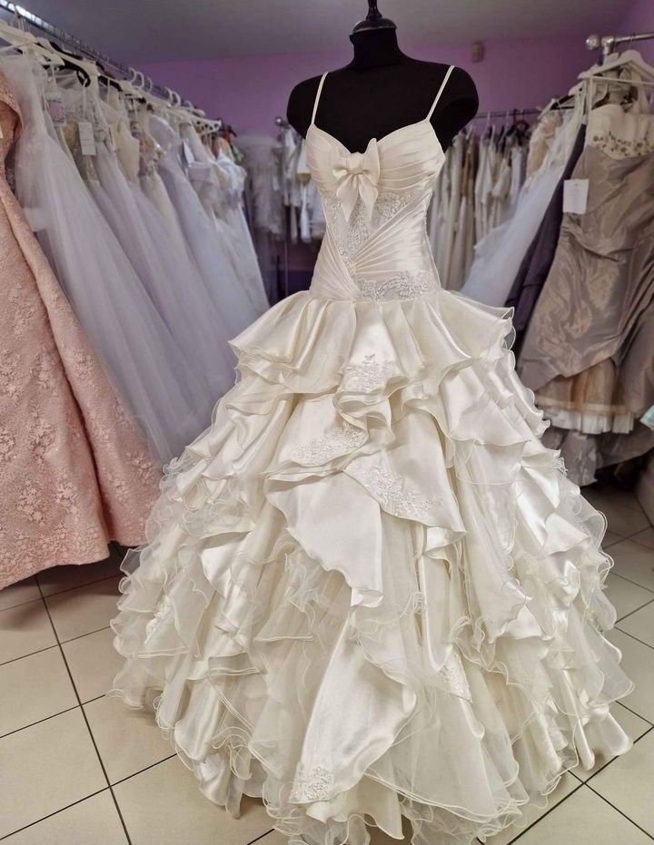 Elfenbeinweiß Süßes Elegantes Spaghettiträger A-Linie Langes Satin Spitzen Ballkleid Abendkleid Hochzeitskleid Brautkleid Hochzeitskleid nv3418