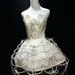 Ivory Strapless Sweetheart Cage Skirt Dress Crystal Chain Tassel Big Champagne Bow Back Runway Prom Gown  NV6934