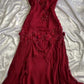 Robe de soirée longue style sirène bordeaux, élégante et raffinée, bretelles spaghetti, en mousseline de soie, style rétro, nv3592